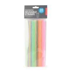KIKKERLAND Rainbow Reusable Straws 8 Inch -Kikkerland CU241 Rainbow Reusable Straws 8in PKG