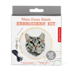 KIKKERLAND Mini CrossStitch Embroidery Kit Cat 9 KIKKERLAND Mini CrossStitch Embroidery Kit Cat -Kikkerland GG239 PKG